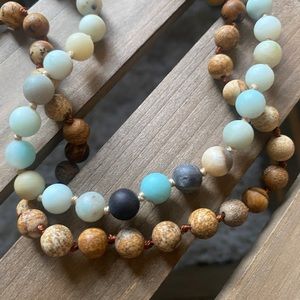 Two long natural stone necklaces